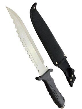 Survival Knife With Serrated Stainless Steel Blade Black Rubber Handle & Nylon S